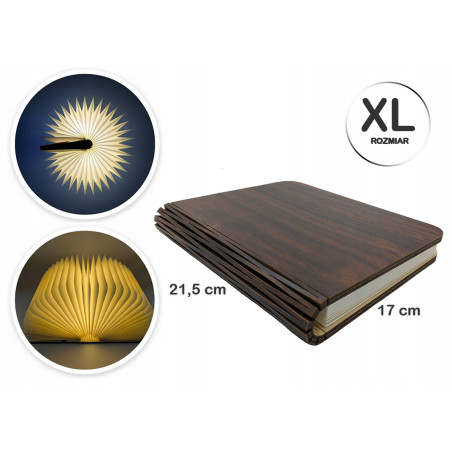 Lampka nocna LED świecąca książka drewniana składana biurkowa Rozmiar XL