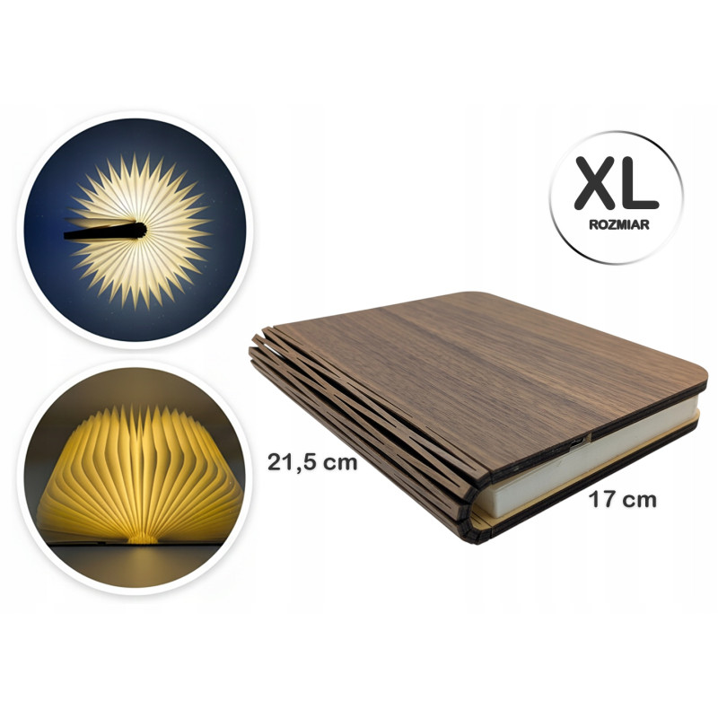 Lampka nocna LED świecąca książka drewniana składana biurkowa Rozmiar XL