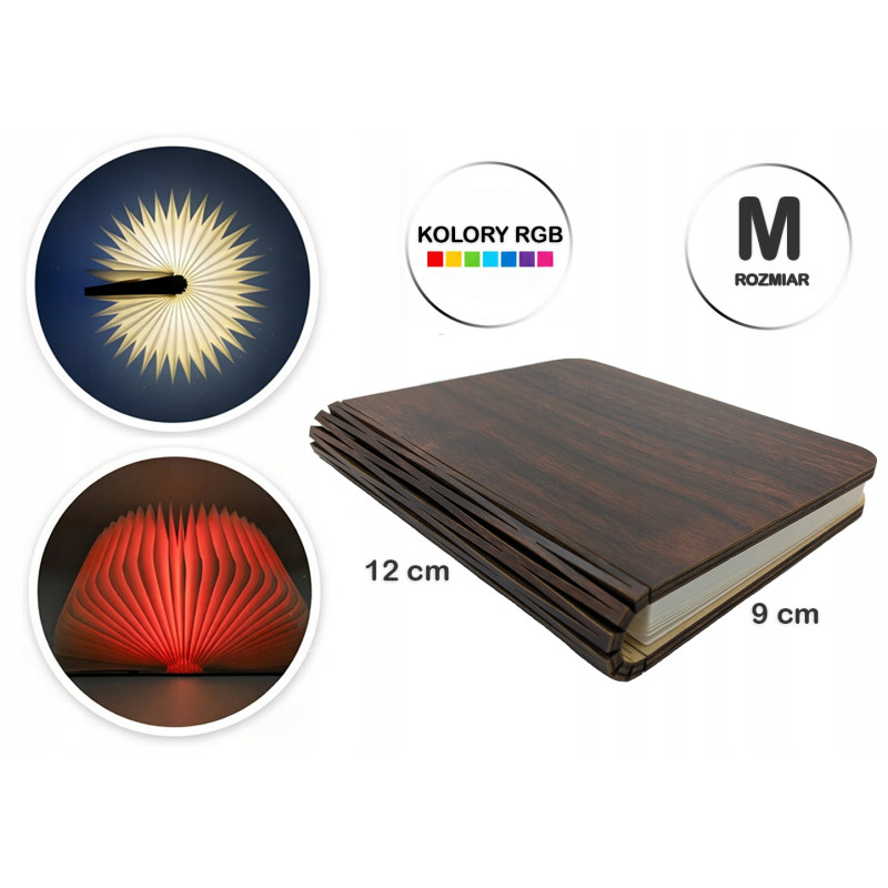 Lampka nocna LED RGB świecąca książka drewniana składana biurkowa Rozmiar M
