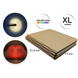 Lampka nocna LED RGB świecąca książka drewniana składana biurkowa RozmiarXL