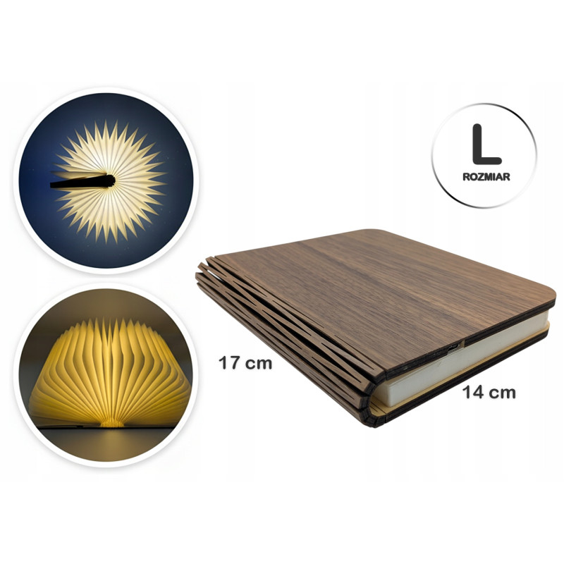 LAMPKA NOCNA LED BIURKOWA DREWNIANA SKŁADANA ŚWIECĄCA KSIĄŻKA Rozmiar L